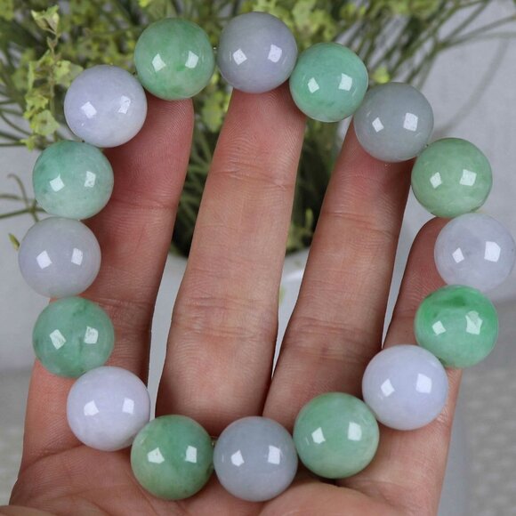 Certified Green/Lavend 100% Natural A Jade jadeite Φ13.5 mm Bead Bracelet Bangle - Picture 3 of 9